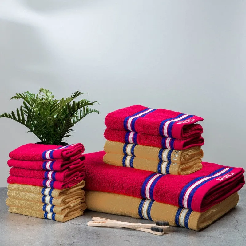 Nautica Dove Down Cotton Towel Set (Red & Beige) - Fourteen Piece Set media 1