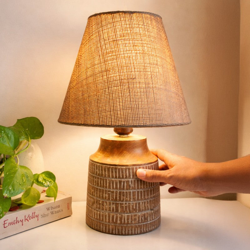 Ember Carve Wooden Table Lamp - Brown