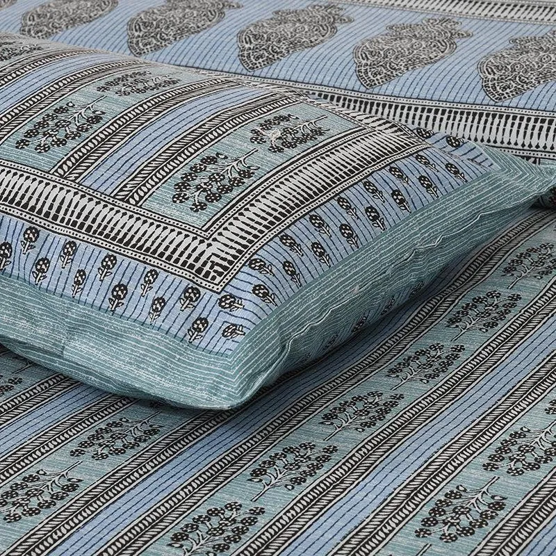 Kineesh Printed Cotton Bedsheet (Blue) -160 TC media 4
