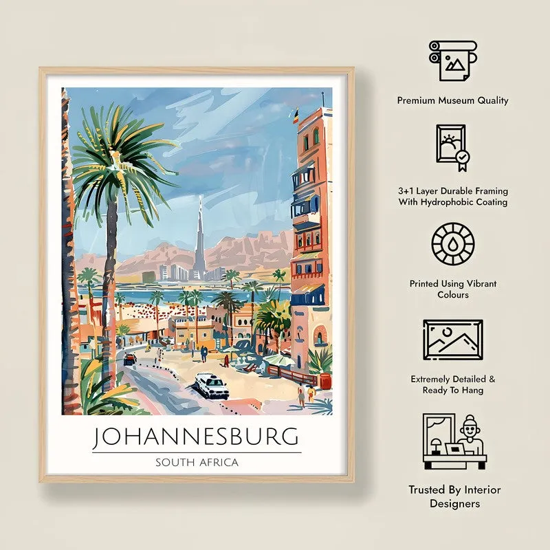 Vintage Johannesburg Framed Canvas Archival Canvas Wall Painting - Natural Brown Frame media 8