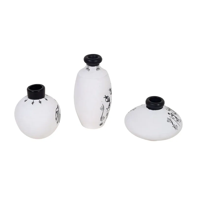 Warli dance Black & White Vase - Set Of Three media 6