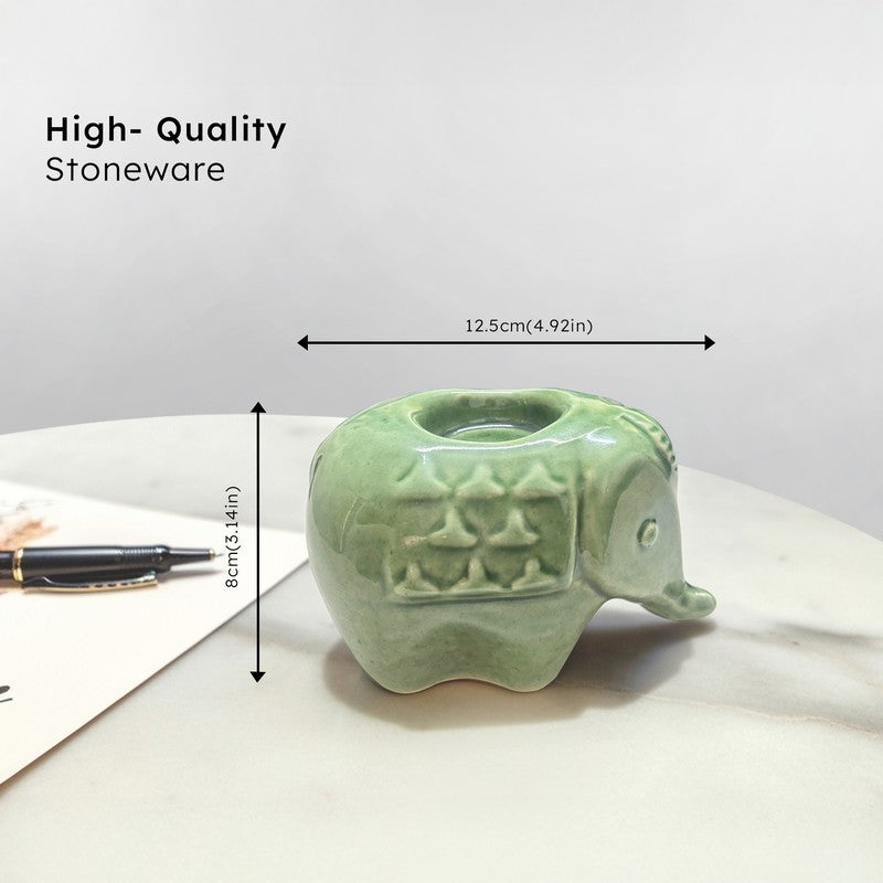 Ebony Elephant Ceramic Tea Light Candle Holders (Green) - Set Of Two media 8