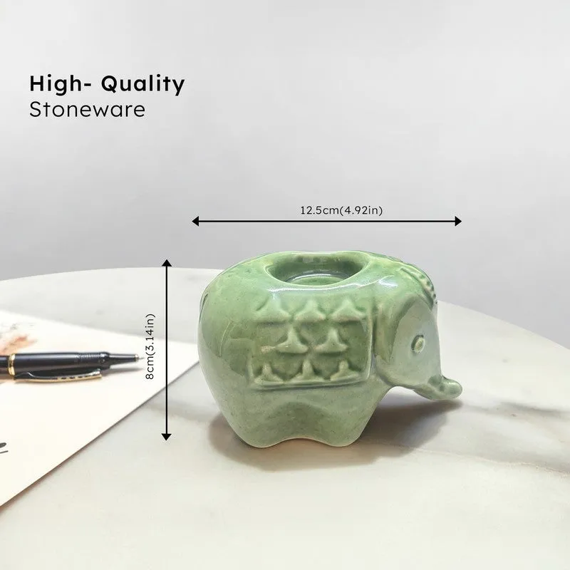 Ebony Elephant Ceramic Tea Light Candle Holders (Green) - Set Of Two media 8