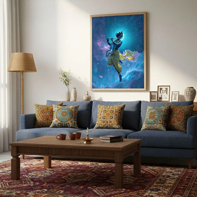 Lord Krishnas Cosmic Divine Dance IV Archival Paper Wall Art - Natural Brown Frame media 4