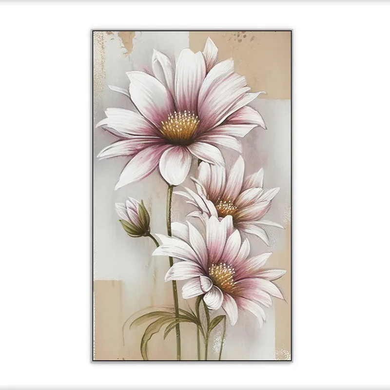 Blushing Daisy Floral Canvas Wall Painting With Frame - Black media 4