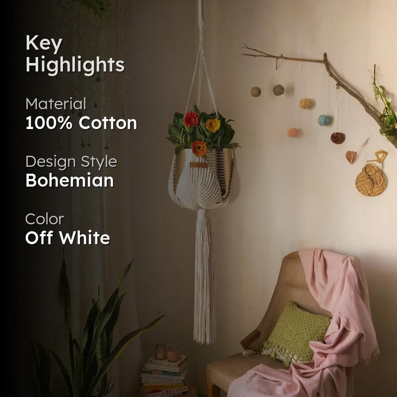 Ivory Hand-Knotted Hanging Planter media 2