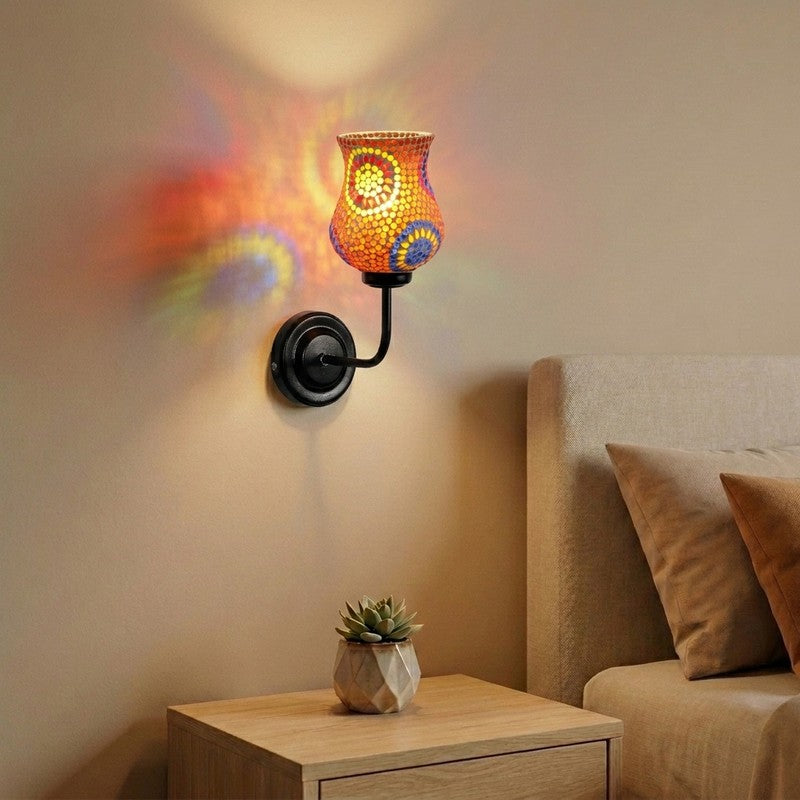 Sunburst Mosaic Arc Tulip Glass Wall Lamp