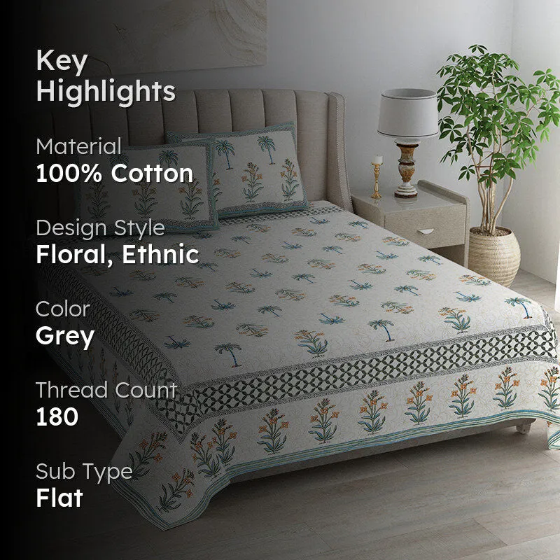 Dharitri Cotton Bedsheet (Light Blue) - 180 TC media 2