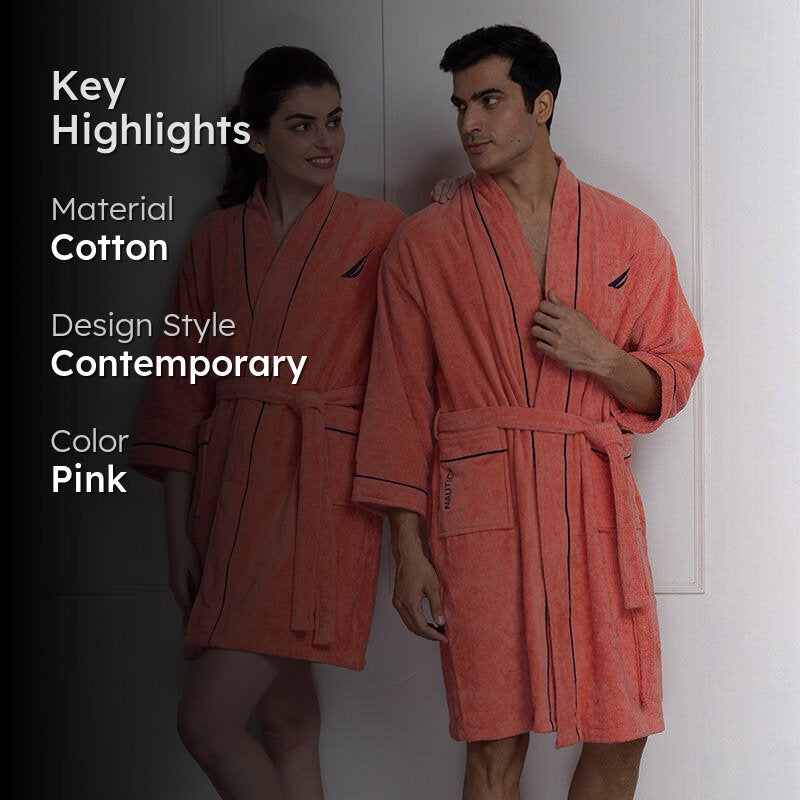 Nautica His & Hers Cashmere Dreams Cotton Bath Robe (Coral) - Set Of Two media 2