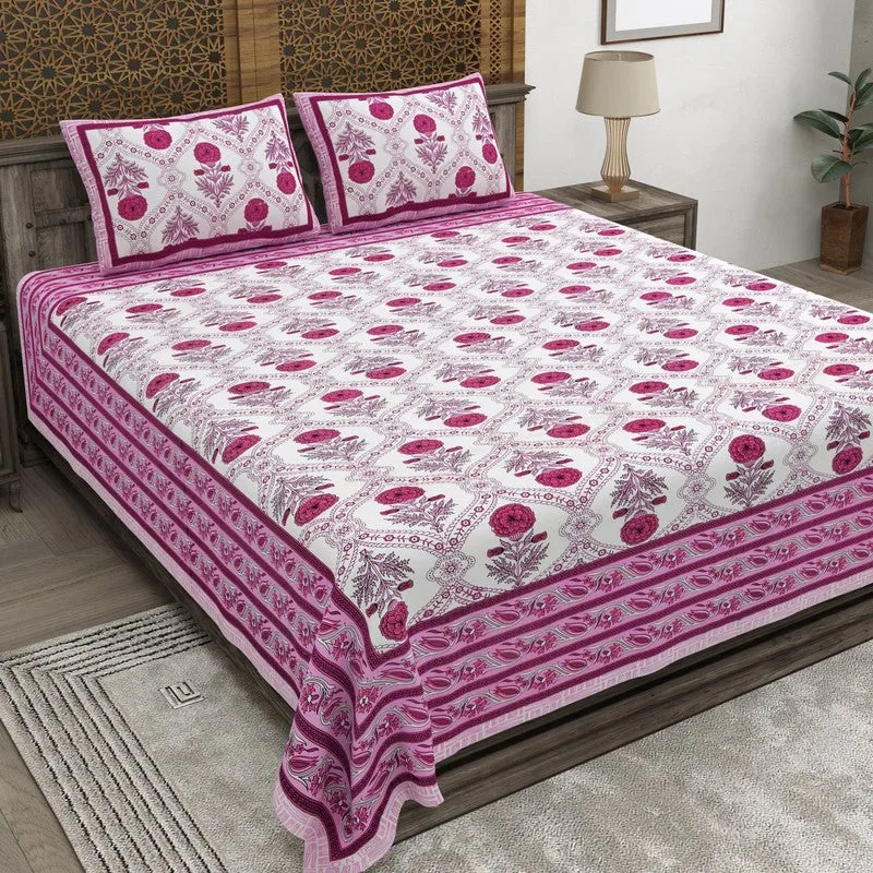Vineen Cotton Bedsheet (Pink,White) - 240 TC media 1
