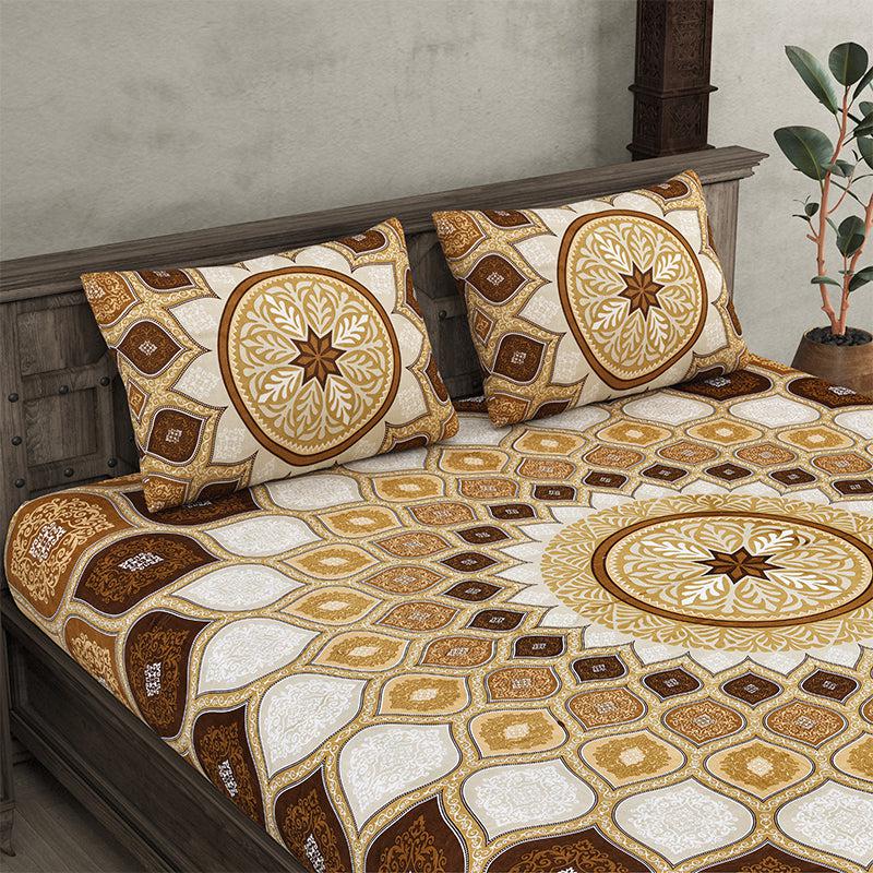 Navaj Mandala Cotton Bedsheet (Yellow,Brown) - 240 TC media 3