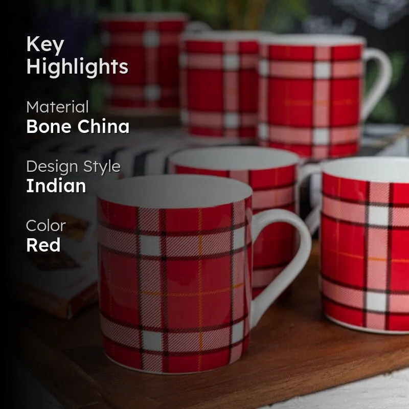 Sonaki Grid Bone China Tea Cup (220 mL Each) - Set of Six media 2