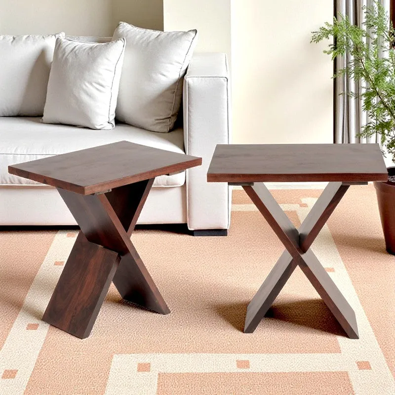 Fverox Sheesham Wooden Side & Bedside Table (Brown) - Set Of Two media 1