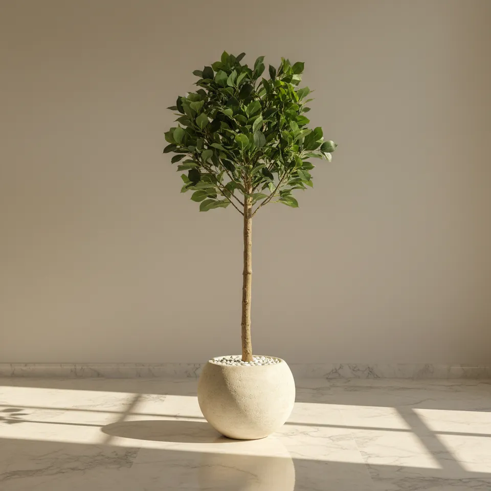 Artificial Topiary Camelia Leaf Plant With Black Fiber Pot - 4.2 Feet media 1