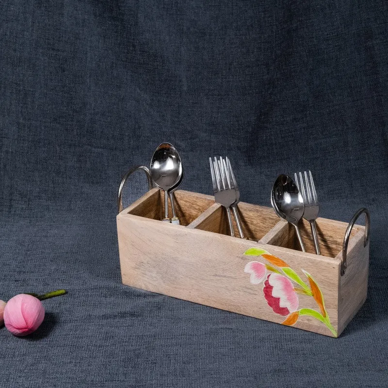 Padmika Lotus Motif Wooden Cutlery Stand media 4