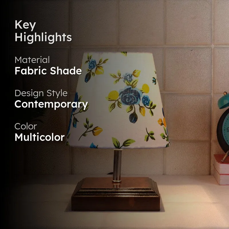 Niksha Blue Fleur Fabric Table Lamp - Multicolor media 2