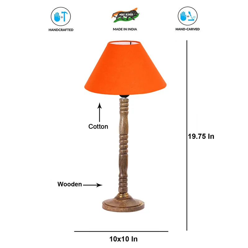 Glow Mesa Table Lamp With Carved Wooden Base - Orange,Brown media 6