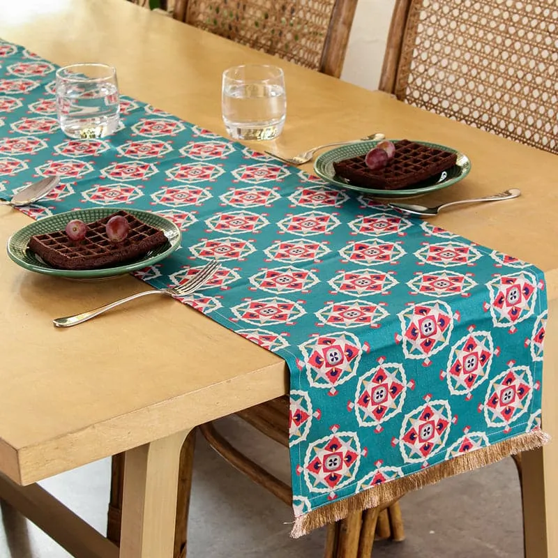 Faye Ethnic Cotton Table Runner - Blue media 1