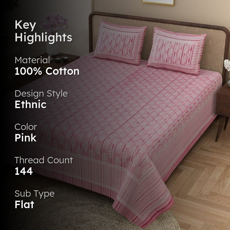 Tulia Cotton Bedsheet (Pink) -144 TC media 2