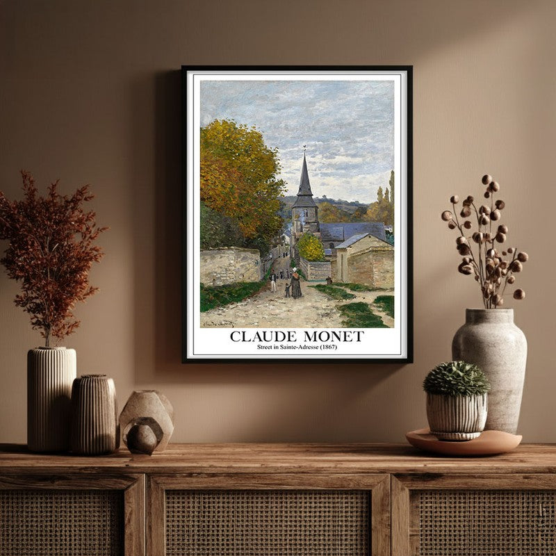 Street In Sainte Adresse Archival Canvas Wall Painting - Black Frame