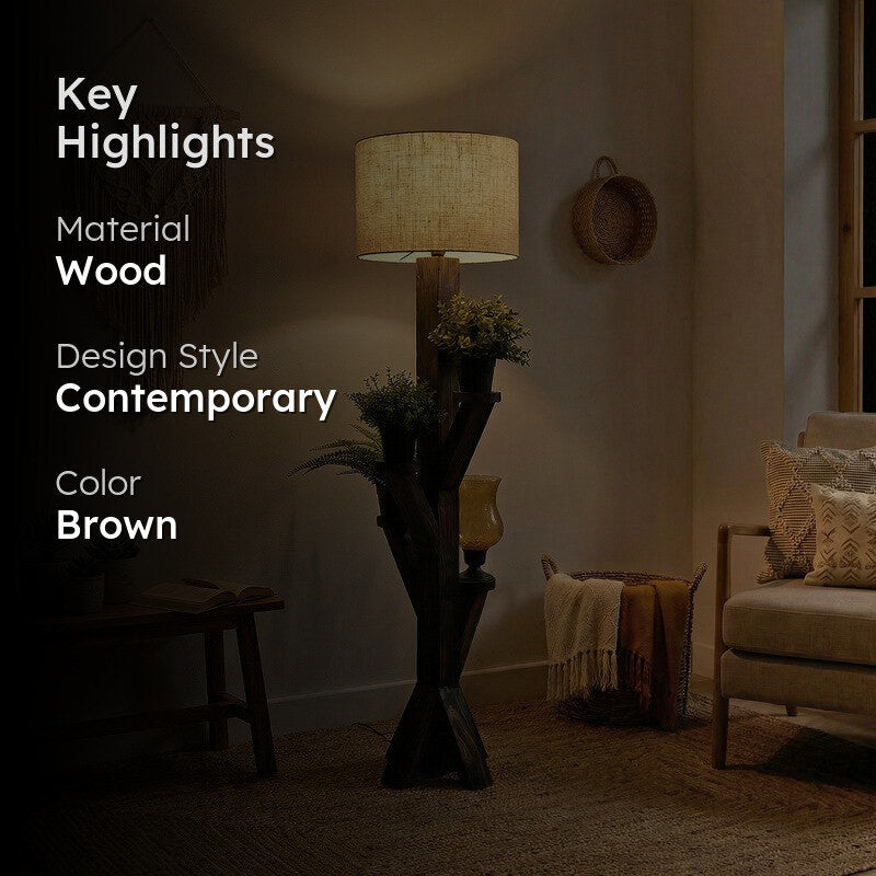 CozyHue Wooden Floor Lamp - Brown media 2