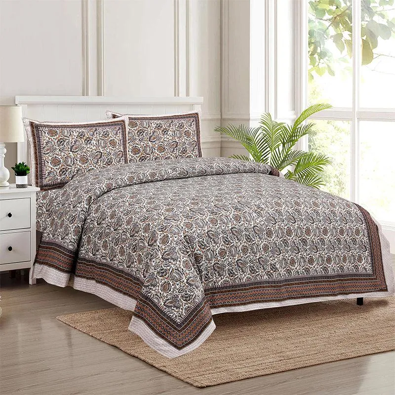 Panja Ethnic Cotton Bedsheet (Dark Grey) - 180 TC media 1