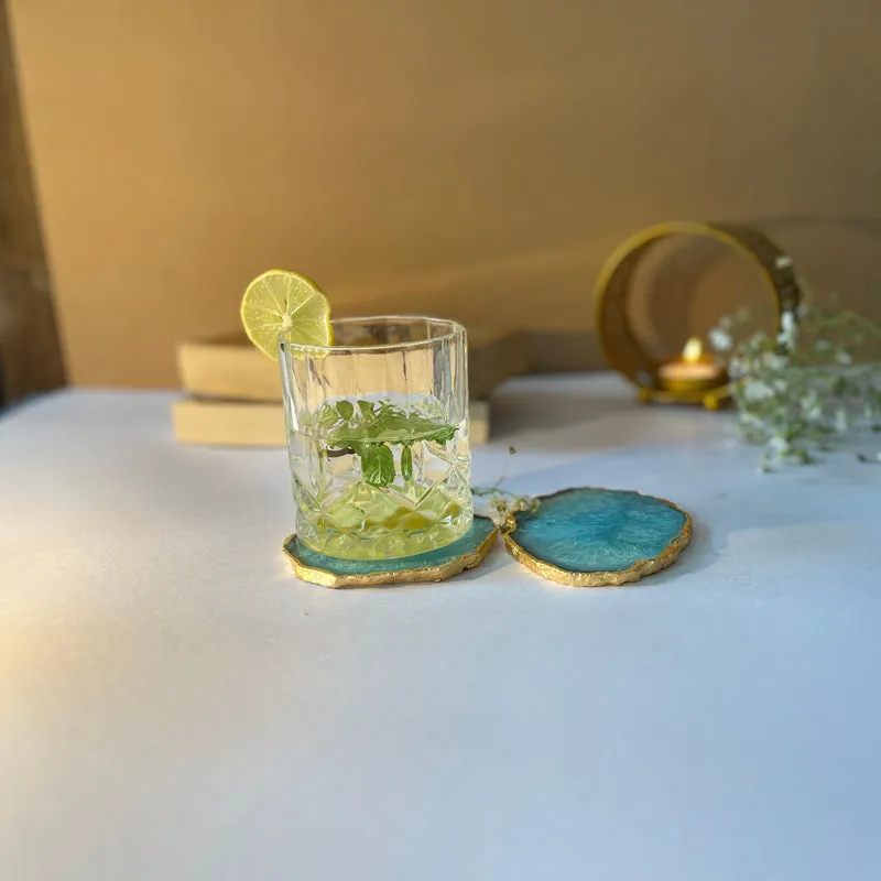 Celeste Handcrafted Crystal Agate Coaster (Turquoise) - Set Of Two media 3