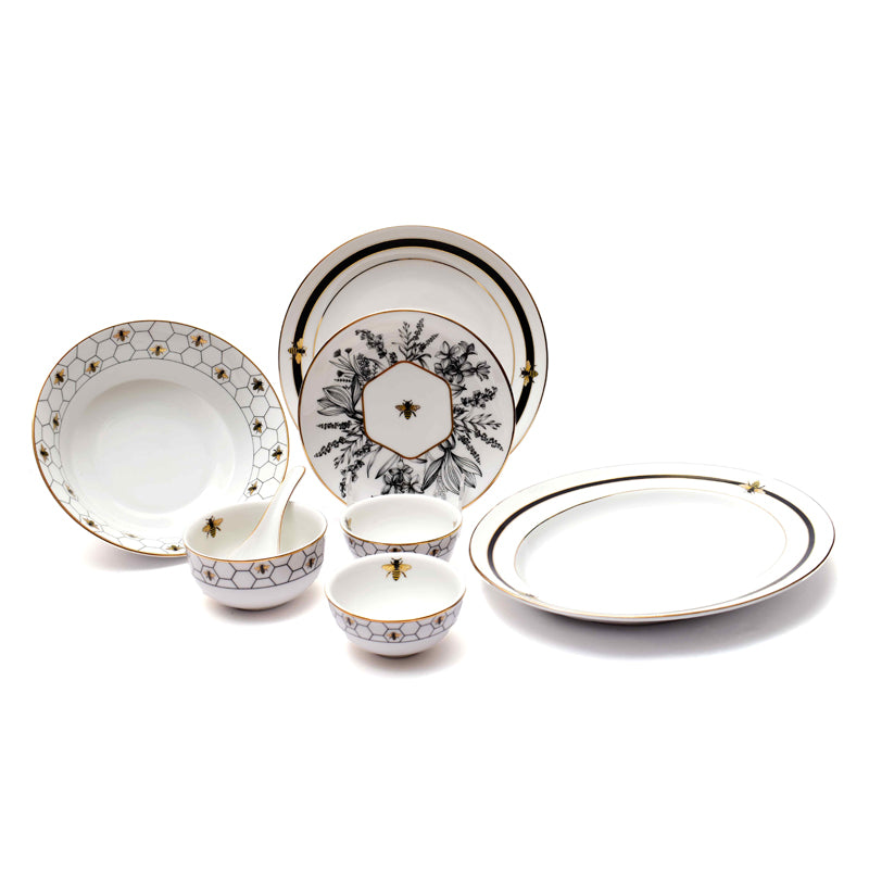 Gilded Bee 24k Gold Brushed Porcelain Dinner Set - 33 Piece Set media 4