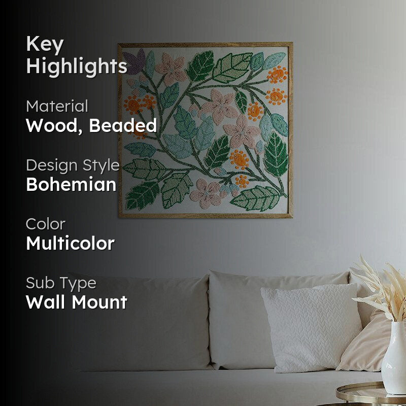 Beaded Eden Hand Embroidered Wall Accent With Wooden Frame media 2