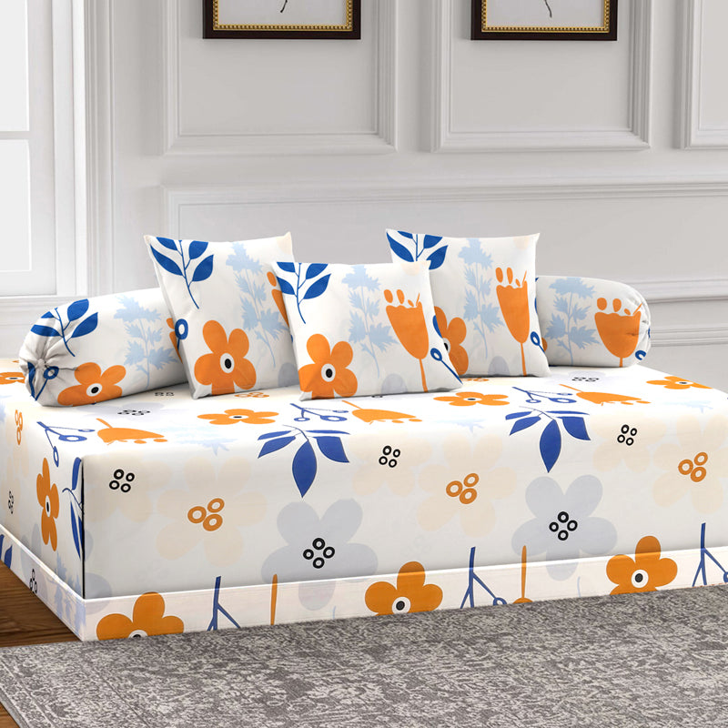 Orange Flora Diwan Set - Six Piece Set