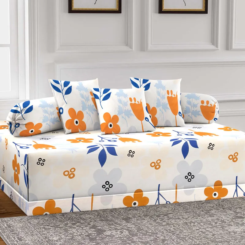 Orange Flora Diwan Set - Six Piece Set media 1