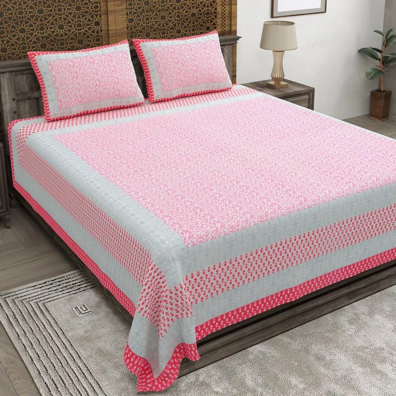Blossomon Cotton Bedsheet (Pink,Grey) - 240 TC media 1