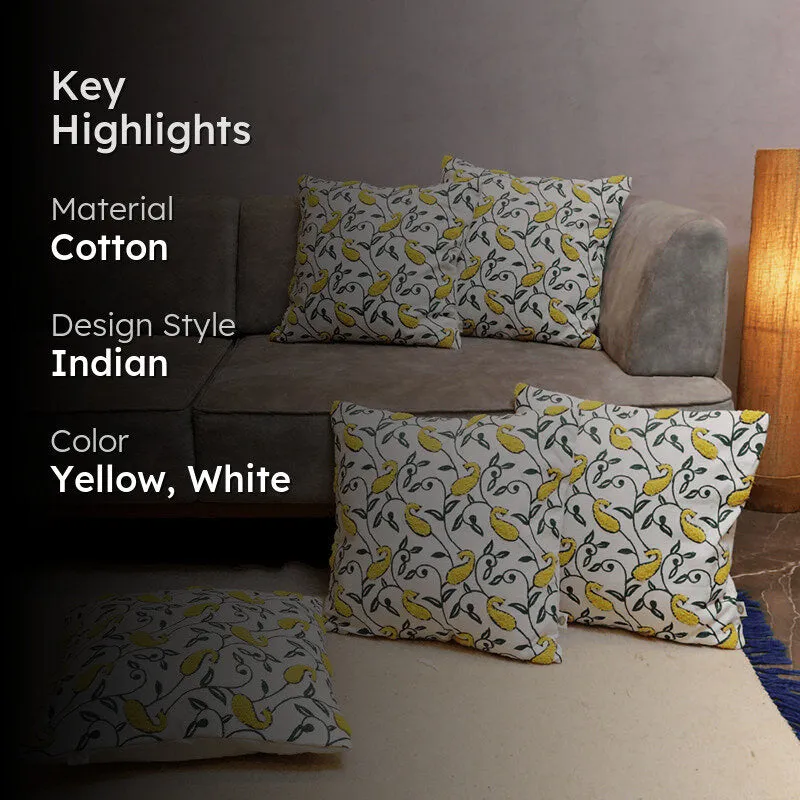 Tuft Tales Tufted Cushion Cover (Yellow & White) - Set Of Five media 2