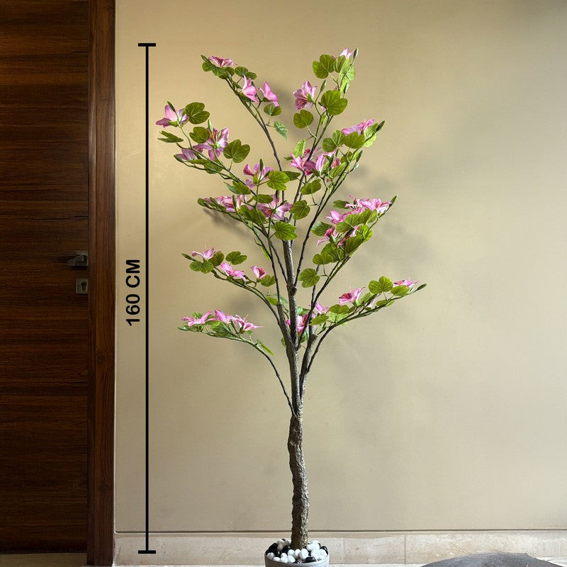 Bauhinia Artificial  Plant With Black Plastic Pot (Pink,Green) - 160 cm (5.2 ft) media 9