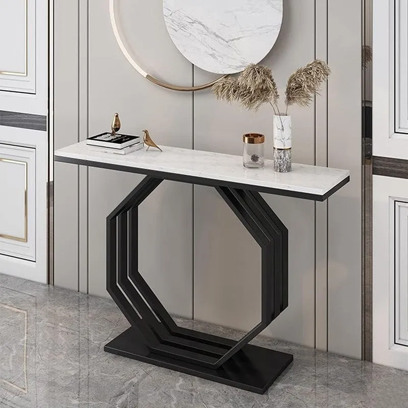 Heptagon Metal Console Table with Marble Top - Medium media 1