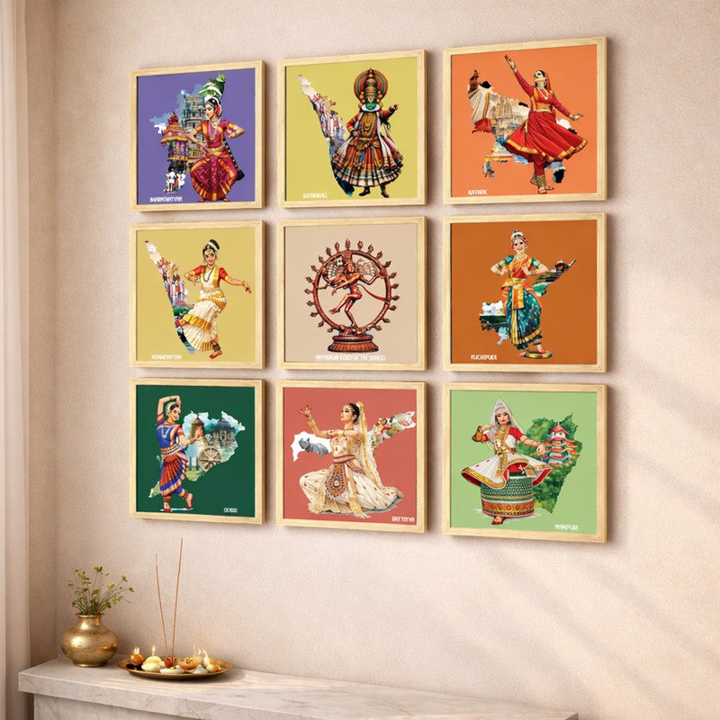 Kalayatra Paper Wall Painting With MDF Frame - Set Of Nine media 4