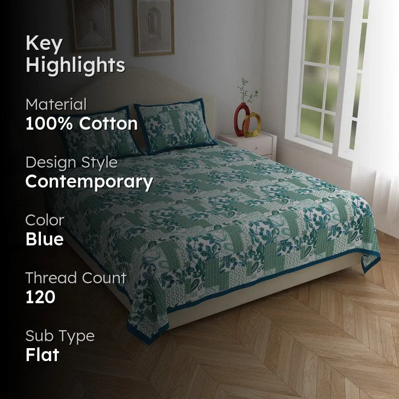 Ethnic Nest Cotton Bedsheet (Blue) - 120 TC media 2