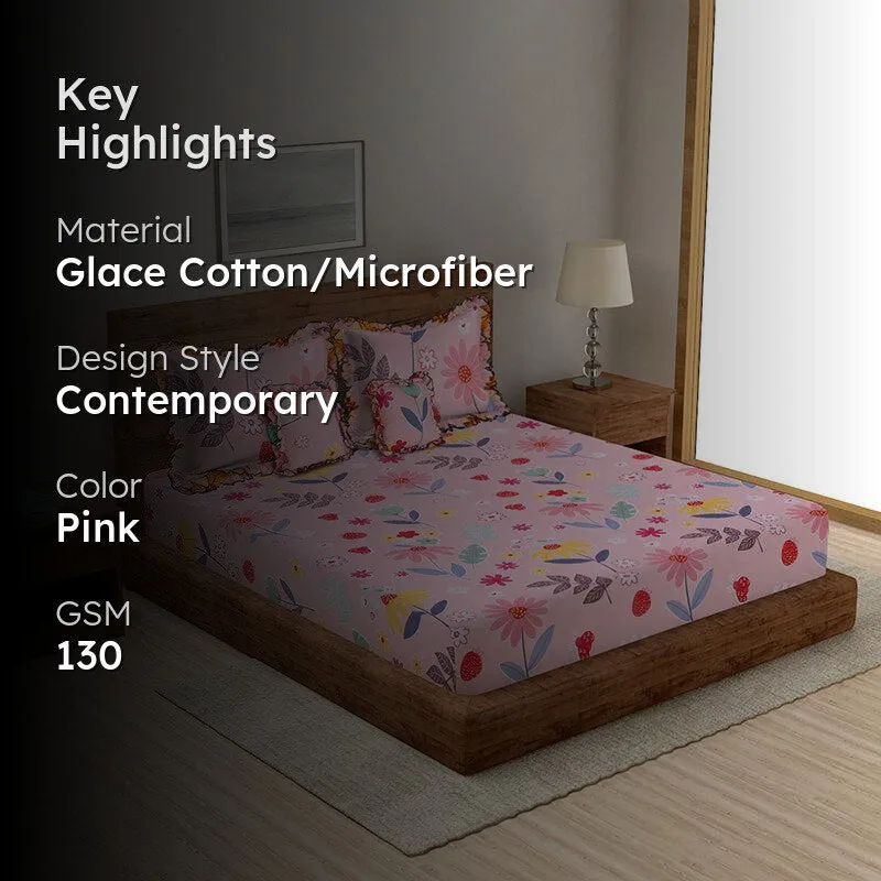 Blooming Fuschia Floral Frilled Bedding Set - Five Piece Set media 2