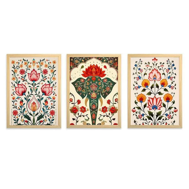 Gul-E-Hathi Mughal Wall Art With Frame (Pink) - Set Of Three media 7