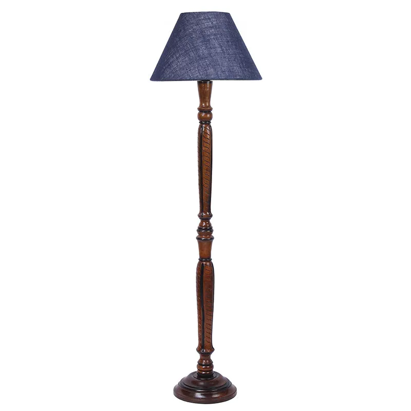 Hima Vintage Wooden Floor Lamp With Jute Shade - Blue media 8
