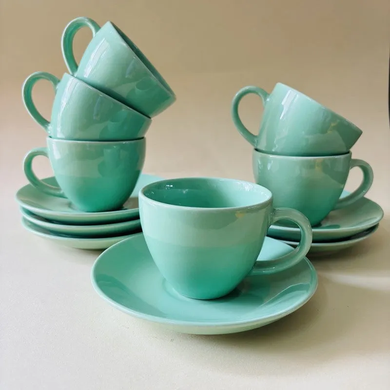 Ceramic Cup & Saucer (Sage Green/180 mL Each) - Set of Six media 6