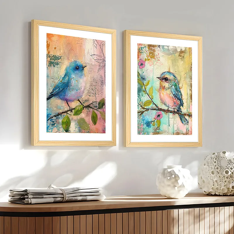 Blue Bird Charm Wall Art With Frame - Set Of Two media 7