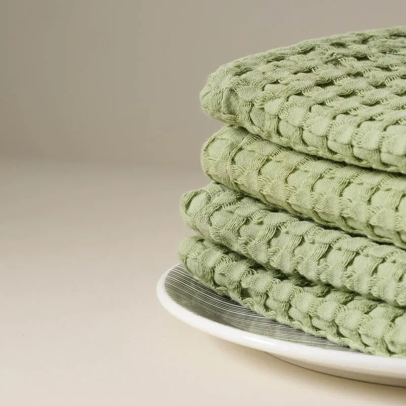 Fluffy Waffle Face Towel (Green) - Set of Four media 3