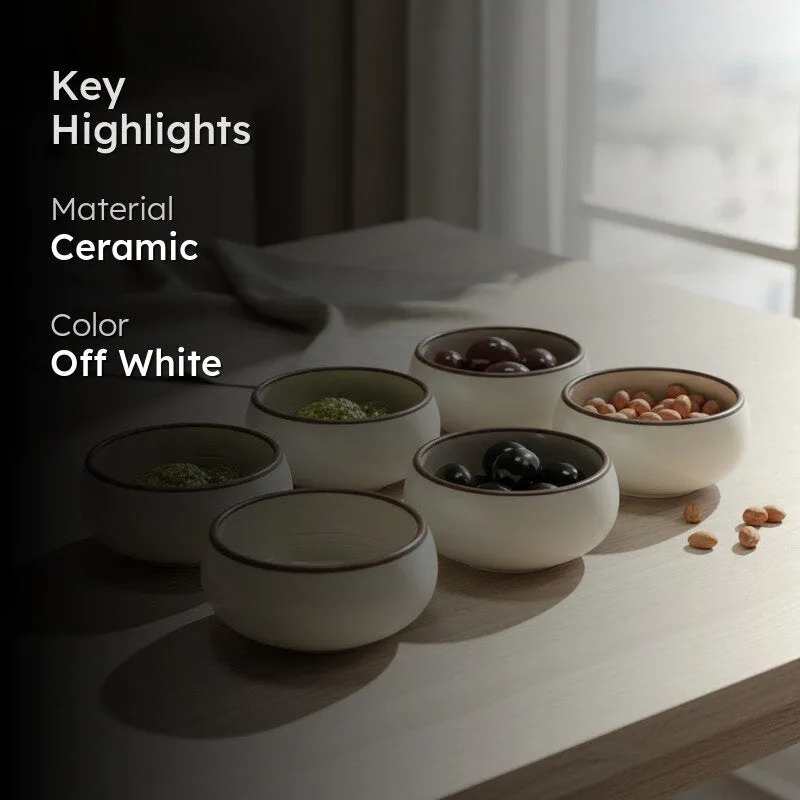 Brownline Handcrafted Ceramic Dip Bowls (Off White,150 mL) - Set Of Six media 2