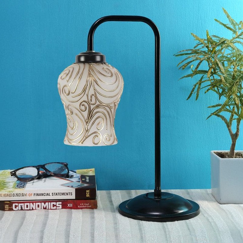 Embossed Arch Glass Table Lamp - White,Gold media 2