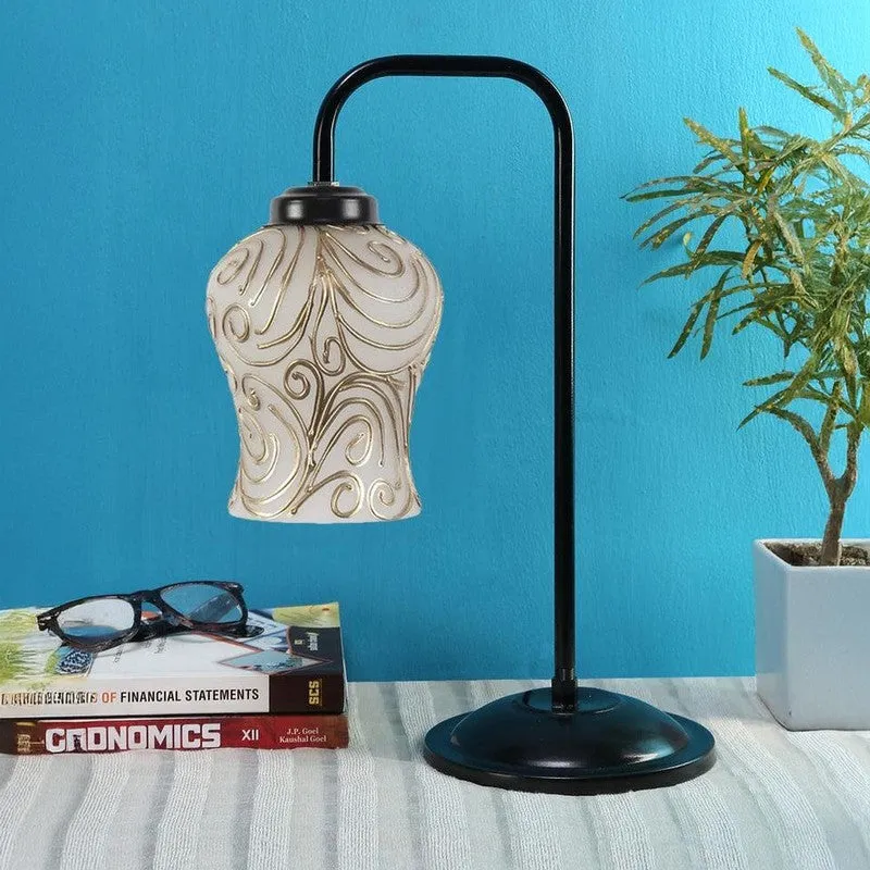 Embossed Arch Glass Table Lamp - White,Gold media 2