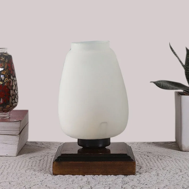 Auriora Glass Table Lamp With Wooden Base - White media 4