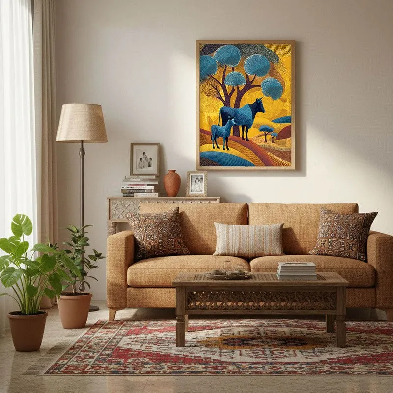 Golden Horizon Canvas Wall Painting With Brown Frame media 3