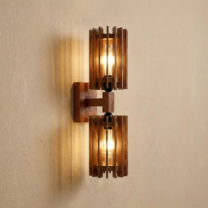 Twin LineGrid Wooden Wall Lamp - Brown media 5