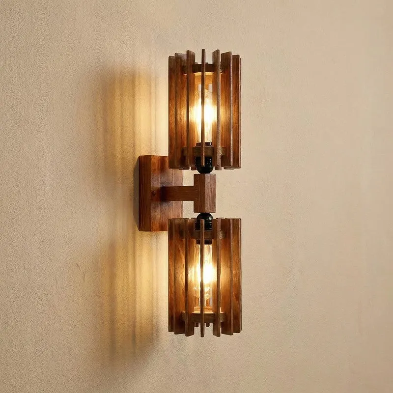 Twin LineGrid Wooden Wall Lamp - Brown media 5